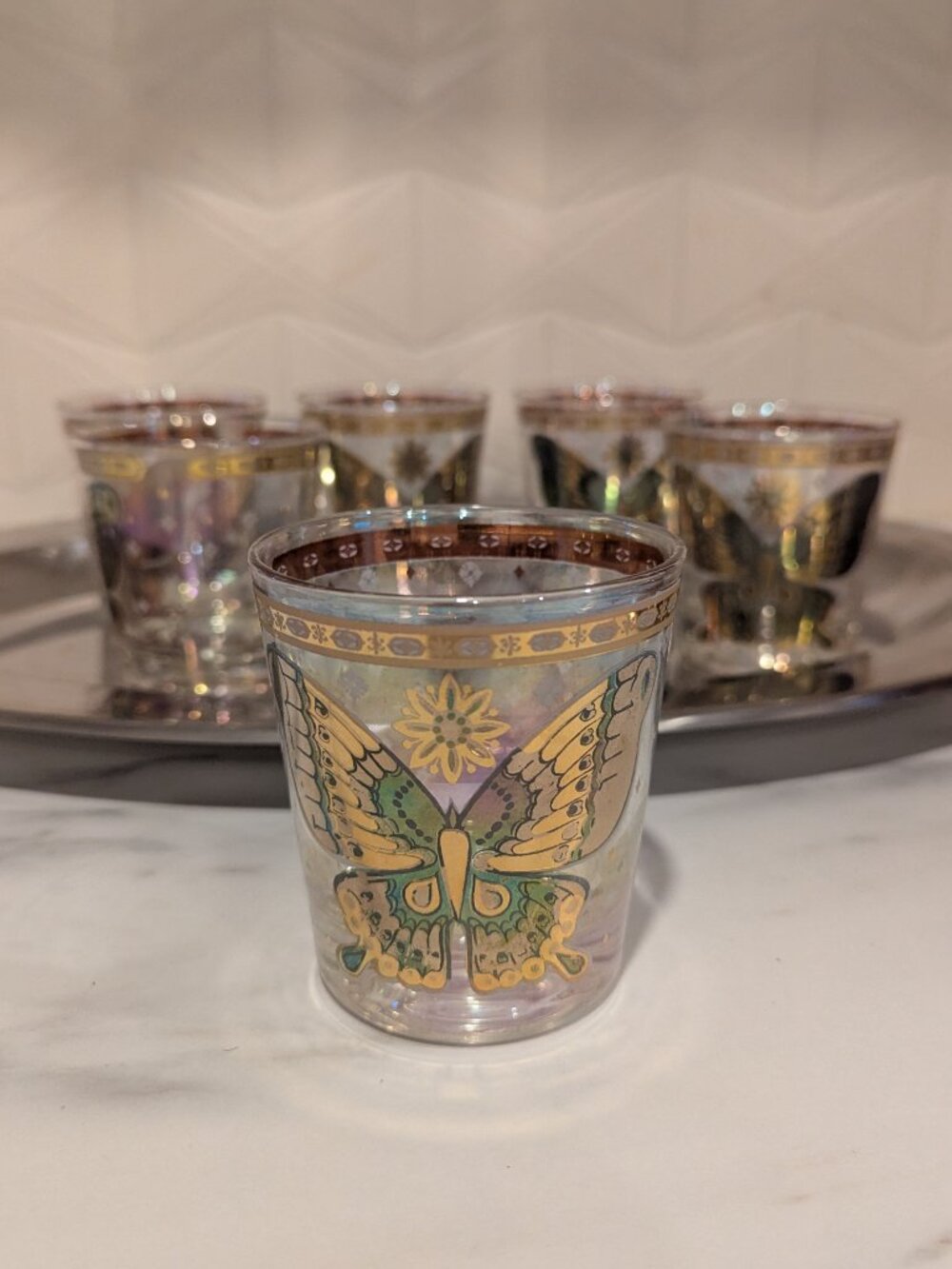 Vintage Cera Butterfly Rock Glasses - Set of 6